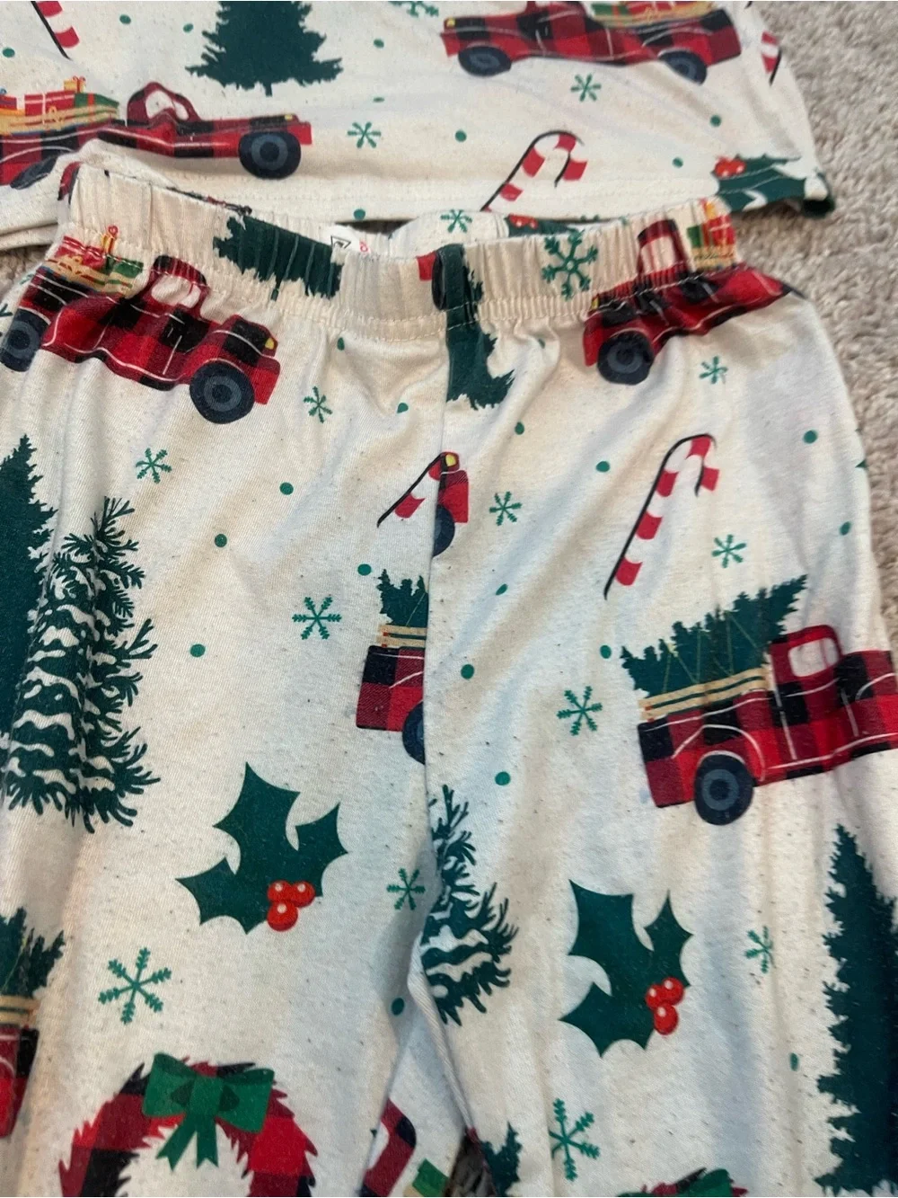 Kids Holiday Pajama Set with Red Truck Print - Red & Green